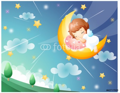 Representation of girl sleeping on moon - 900458480