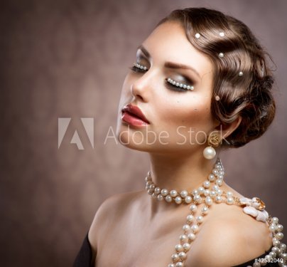 Retro Styled Makeup With Pearls. Beautiful Young Woman Portrait - 900759670
