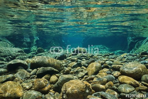 Rocks underwater on riverbed with clear freshwater, Dumbea river, Grande Terr... - 901151107