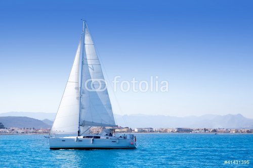 sailboat sailing in Mediterranean sea in Denia - 900390477