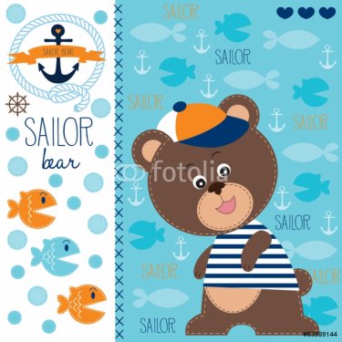 sailor bear and fish vector illustration
