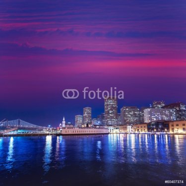 San Francisco sunset skykine from Pier 7 in California