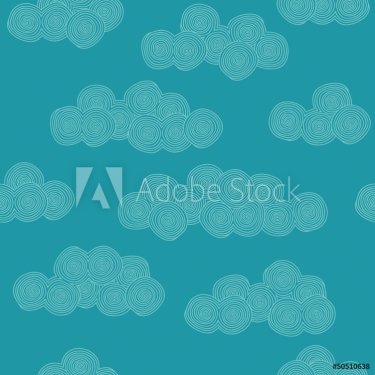 Seamless hand drawn pattern with stylized clouds - 901142443