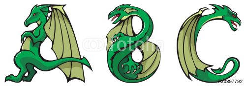 Series of dragons alphabet, letters ABC, fantasy font, vector