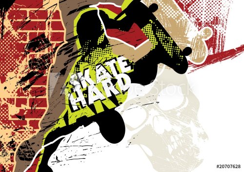 Skateboarding poster with grunge background