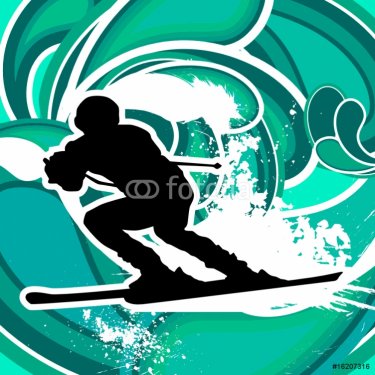 skier with blue background vector - 900498768