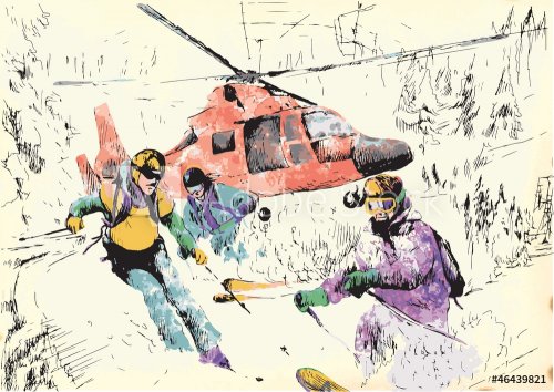 skiers - hand drawing