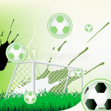 Soccer background with balls and goal.