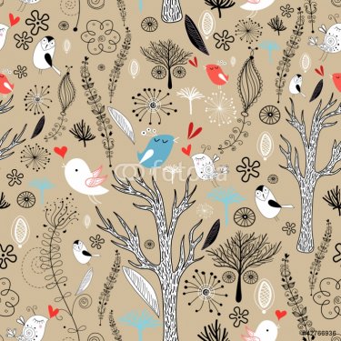 texture with trees and birds