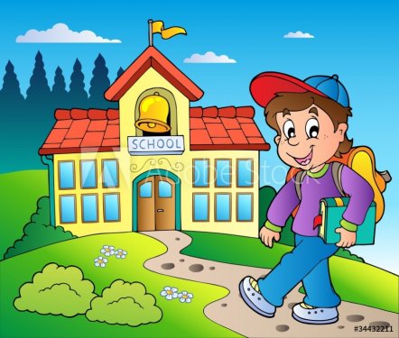 Theme with boy and school building - 900706168
