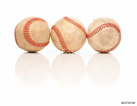 Three Baseballs Isolated on Reflective White - 900452867