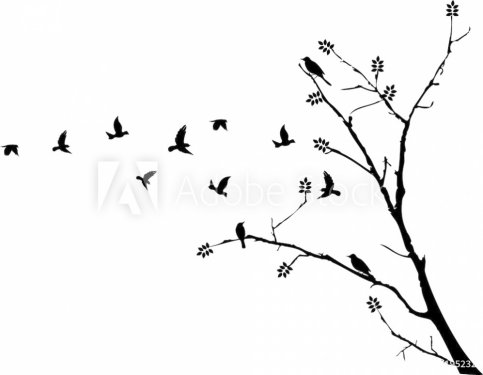 tree silhouette with birds flying - 901141184