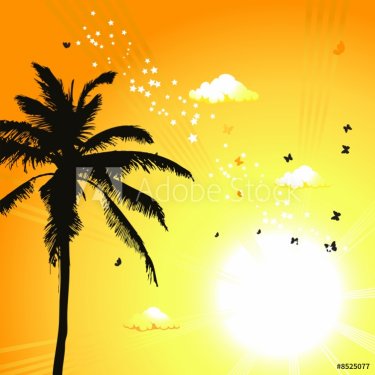 Tropical sunset, palm trees - 900459946