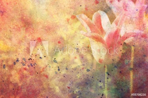 tulips and watercolor strokes - 901143041