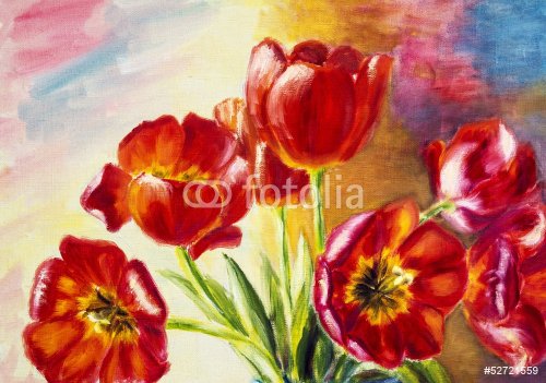 Tulips, oil painting - 901142976