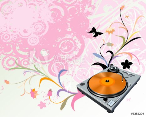 turntable on floral grunge background - 900461233