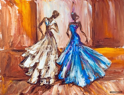 Two beautiful women at the ball. Oil painting. - 901142974