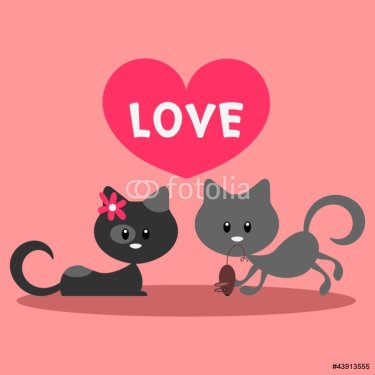 Two little cats in love romantic card