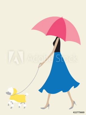 Umbrella Girl Walking the Dog - 900723603