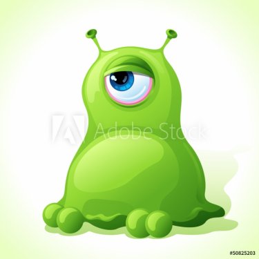 Vector cute green monster isolated on white background. - 901138619