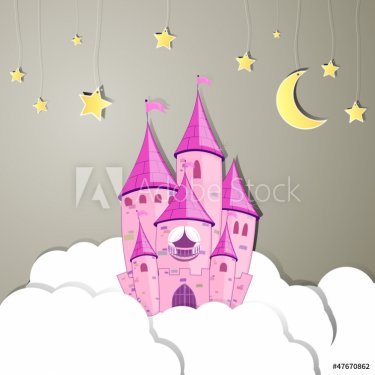 Vector illustration of a princess castle at night - 900949578