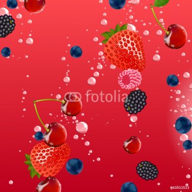 Vector Illustration of Fresh Berries falling in Liquid