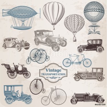 Vector Set: Vintage Transportation - collection of old-fashioned