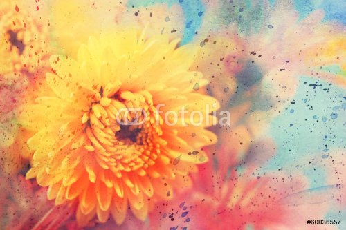 watercolor artwork with beautiful yellow aster - 901143053