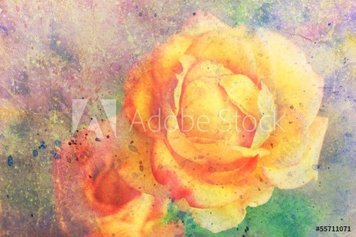 watercolor artwork with yellow roses - 901143038