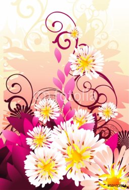 white flowers over a purple background - 900485417