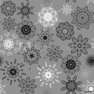 White on black seamless floral pattern - 900459861