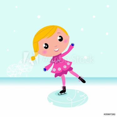 Winter: Cute Child ice skating on frozen lake .. - 900706075