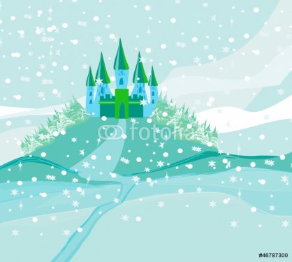 Winter landscape with castle.