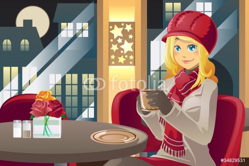 Winter woman drinking coffee