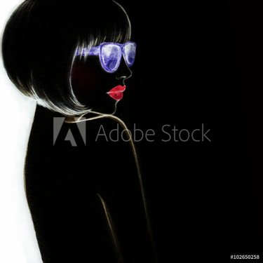 woman with glasses. watercolor illustration - 901147793