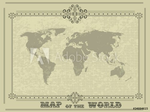 world map with vintage frame - 900564167
