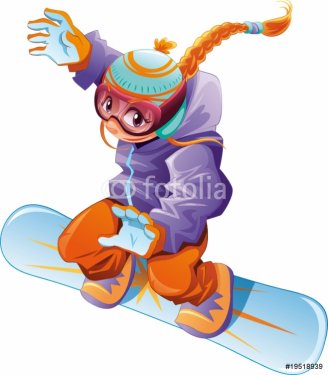 Young snowboarder girl. Vector cartoon sport character.