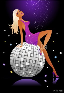 Young woman in the party, on the disco ball