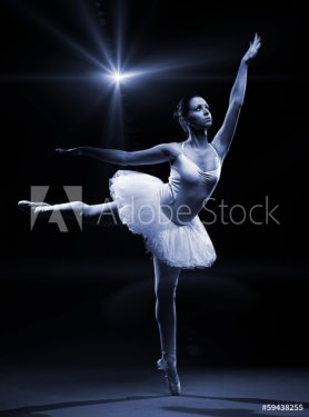 Ballet dancer in white tutu posing on one leg - 901142980