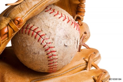 baseball in mitt isolated