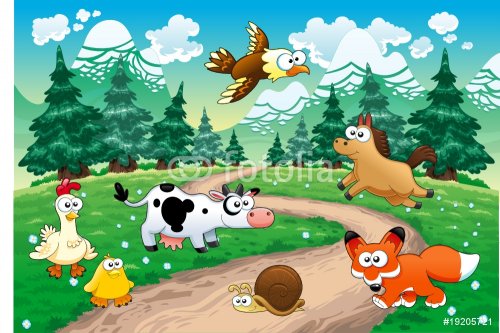 Family of animals with background. Vector illustration
