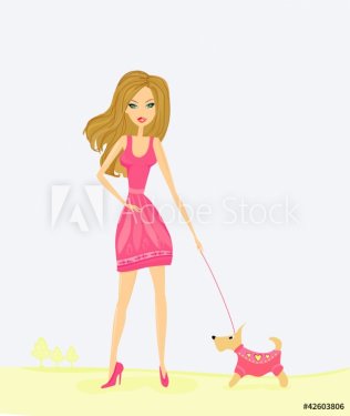 Girl and her puppy - 900469358