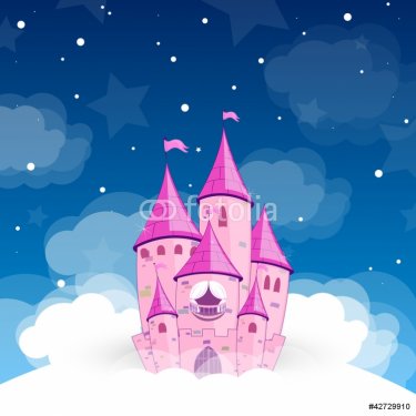 Vector illustration of a princess castle at night - 900954374