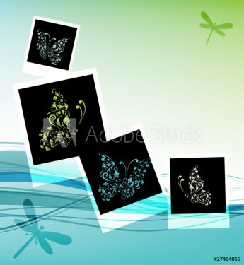 Collage design, insert your photos, background with butterflies - 900459387