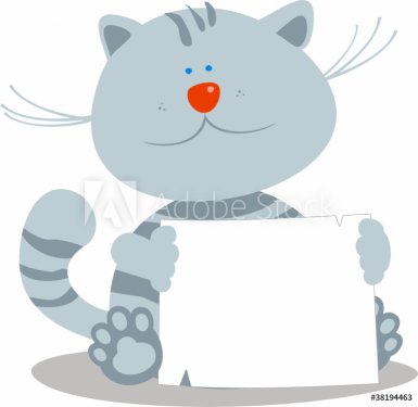 Cute little kitten with empty blank, vector illustration