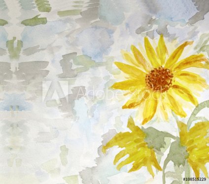 Watercolor painting of flowers sunflower, summer card