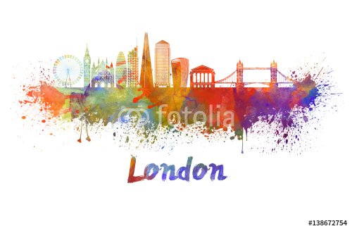 London V2 skyline in watercolor splatters with clipping path - 901153926