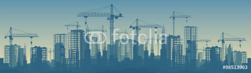Wide banner illustration of buildings under construction in process - 901152726