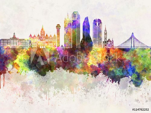 Dallas skyline in watercolor background