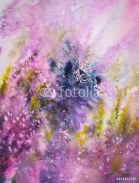 Nature background.Small spider and heathers.Picture created with watercolors. - 901153776